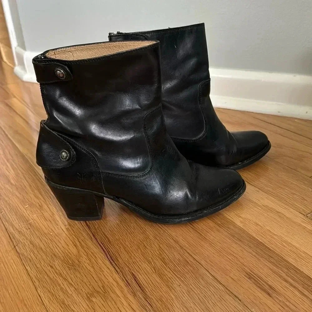 Frye Black Leather Ankle Boots